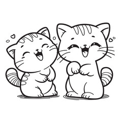 2 cute laughing cats, vector image suitable for coloring books