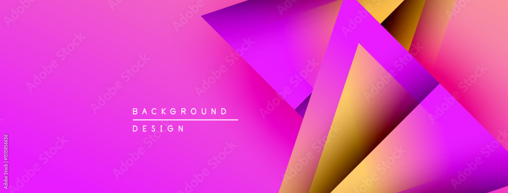Poster Vibrant pink background features layered geometric shapes. Gradient colors create modern abstract design. Minimalist text present.