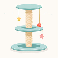 A cozy cat scratching tower with platforms and rope details