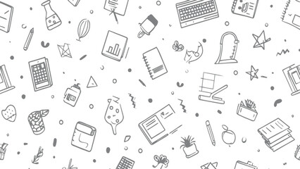 Abstract pattern with school supplies. Back to school. Vector illustration. working, , Video camera Off on mobile and Mute microphone on seamless pattern. Vector