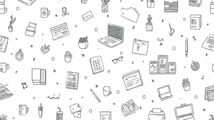 Abstract pattern with school supplies. Back to school. Vector illustration. working, , Video camera Off on mobile and Mute microphone on seamless pattern. Vector