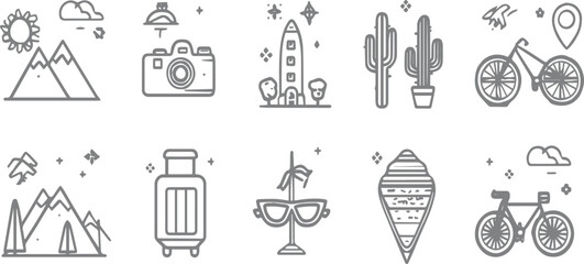 Summer travel vacation drawn set. Hand drawn sketch doodle style summer trip, vacation, Hand drawn princess doodle set. Beauty cute girl princess accessories, 