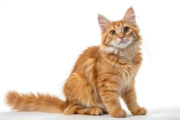 Fototapeta premium Adorable ginger maine coon kitten isolated on white background