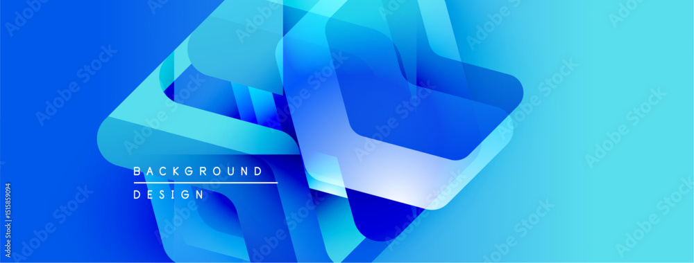 Fototapete Abstract blue shapes overlap, creating dynamic visual effect. Gradient colors suggest depth, modern design aesthetic.