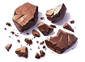 Broken dark chocolate pieces