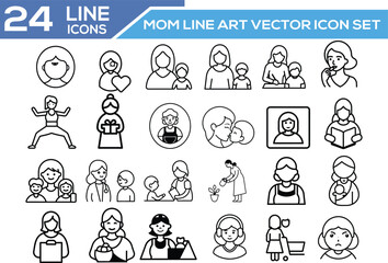 Mom Line Art Vector Icon Set