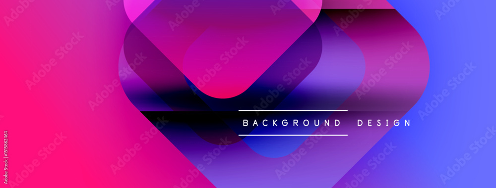 Poster abstract vibrant layers overlap. pink, purple, blue gradients create modern visual effect. text read