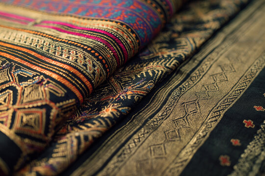 Close-up of traditional Thai silk fabric pattern