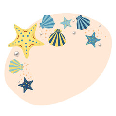 Seashell Mosaic Frame, unique square arrangement of seashells on white backdrop, perfect for coastal decor or beach-themed displays