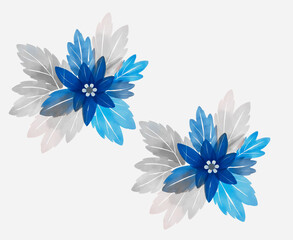 Obraz premium Abstract seamless watercolour minimalistic design with flowers in shades of grey and blue on a white background