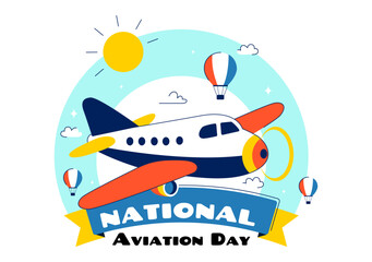 National Aviation Day Vector Illustration with an Airplane and Sky Blue Background to Celebrate the First Successful Airplane and Controlled Flight