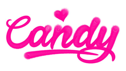Graffiti tag of the word "CANDY" in pink spray paint style. Urban street art on transparent background, perfect for sweet, playful, feminine themes, hip hop culture, and modern digital designs. © dirtyfellas