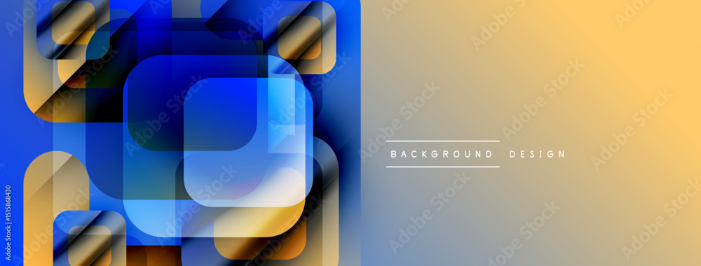 Poster abstract geometric shapes, vibrant blue tones blend into warm orange gradient. modern design element