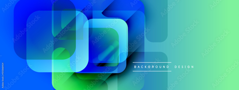 Leinwandbilder Abstract geometric shapes overlap. Blue transitions to green gradient creates modern visual effect. Minimalist design suitable for banners, websites.