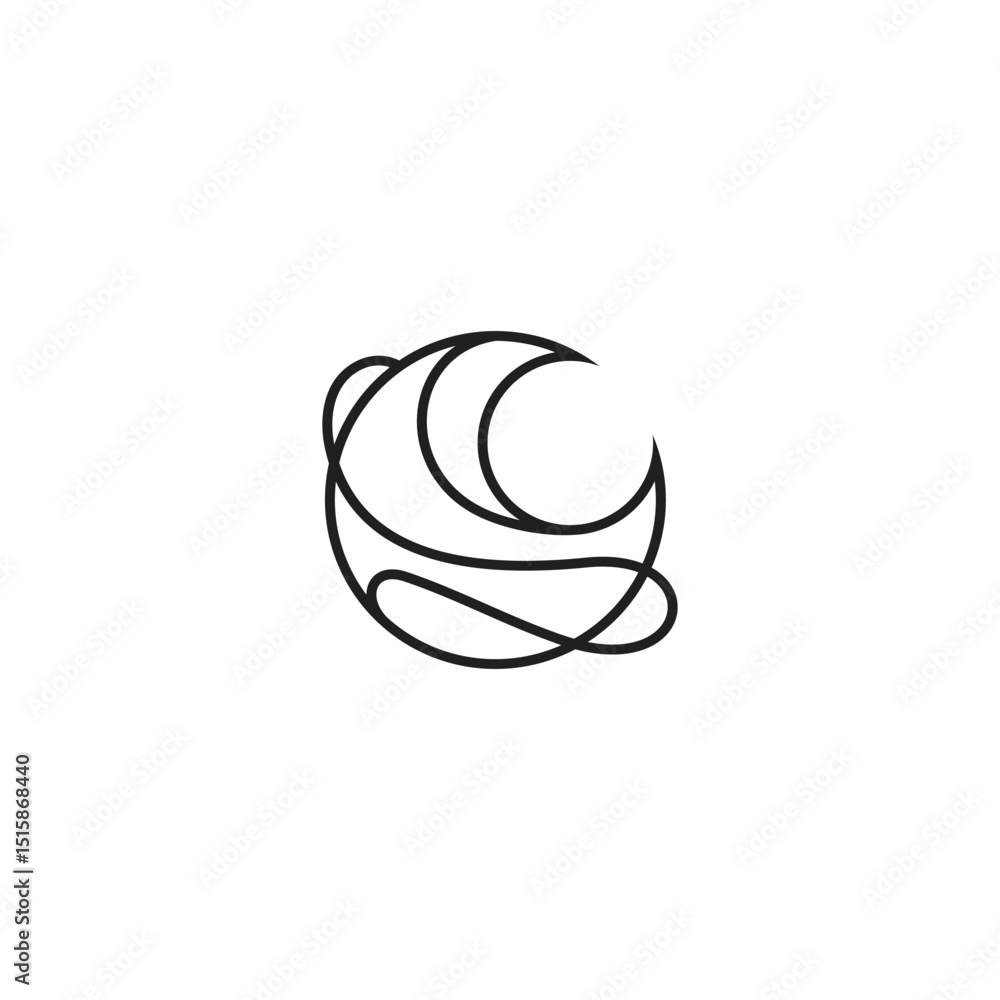 Poster abstract crescent moon logo with wave elements linear design style