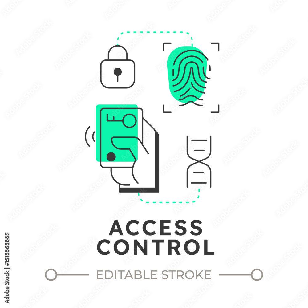 Poster access control flat outline concept icon. component of physical security system. facility enter exit