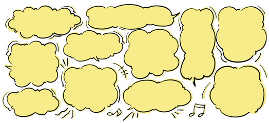 Fototapeta premium かわいい手書きの吹き出しセット もこもこしたフレーム ベクター単色