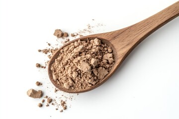 Light brown powder in wooden spoon