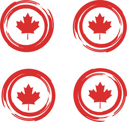 Brush Stroke Maple Leaf Badge Set – Canada Day Vector Icons