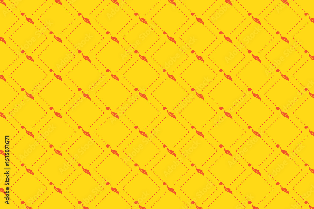 Poster abstract geometric pattern featuring diamonds and stylized leaf elements in vibrant yellow and red c