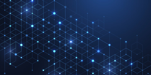 Abstract digital blockchain cube blocks concept. 3D big data cubes quantum computer technology idea. Artificial intelligence data core cubes design element