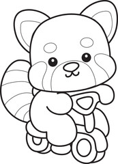 Coloring pages of Icon of funny red panda sticker elements.