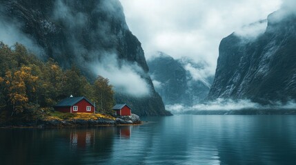 Misty Fjord Cottages: Serene Norwegian Landscape
