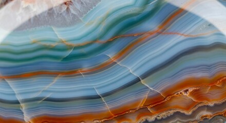 A captivating close-up of an agate's unique mineral structure and vibrant hues.
