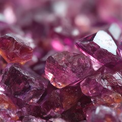 Precious pink gemstones, sparkling under light, white isolate background.