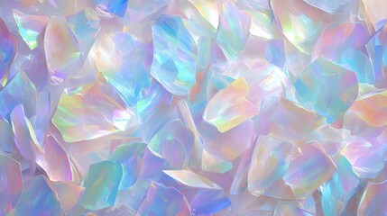 Iridescent crystal fragments on a light background.