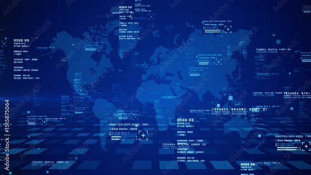 Poster digital global network map with data nodes and technology interface for international cyber connecti