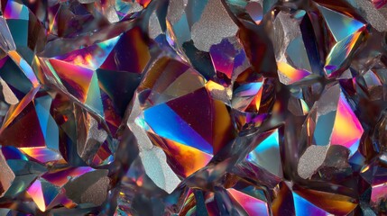 Colorful crystal close-up with light reflections and intricate patterns.