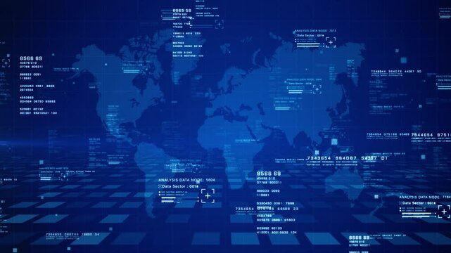 Digital Global Network Map with Data Nodes and Technology Interface for International Cyber Connectivity and Information Exchange