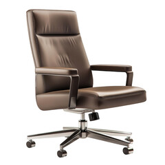 Modern office chair from brown leather. Isolated on transparent background.