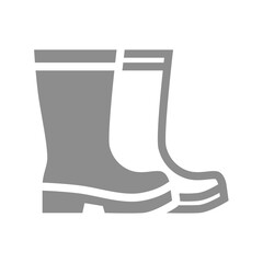 Rubber or rain boots, ppe personal protective workwear. Pair of gumboots and footwear protection vector icon.