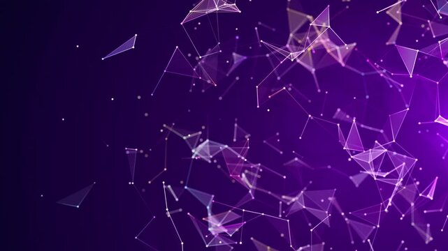 Purple Abstract Network Background with Geometric Polygonal Lines and Glowing Dots Representing Data, Technology, and Digital Communication