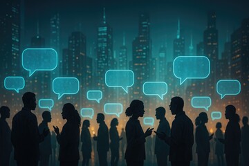 Diverse city dwellers engaging in conversation and communication