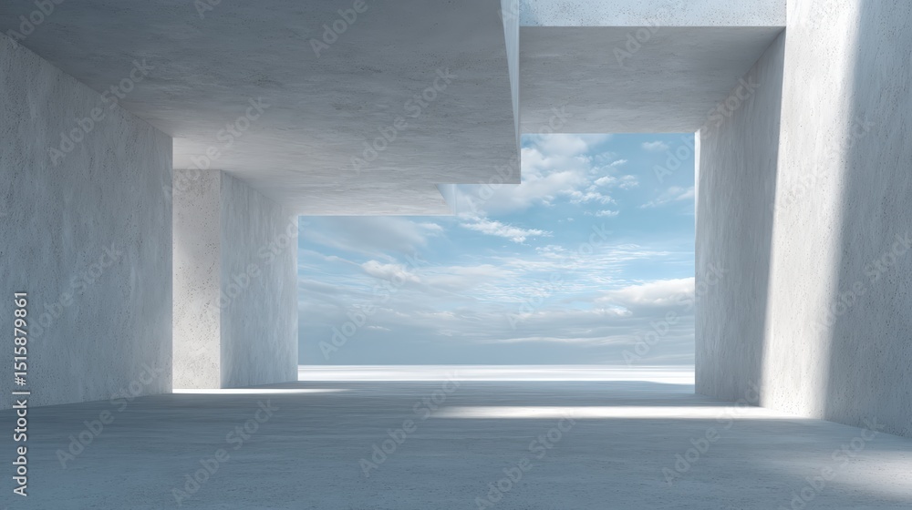Aufkleber Minimalist concrete structure framing a view of a cloudy sky, creating a serene atmosphere and an expansive sense of open space