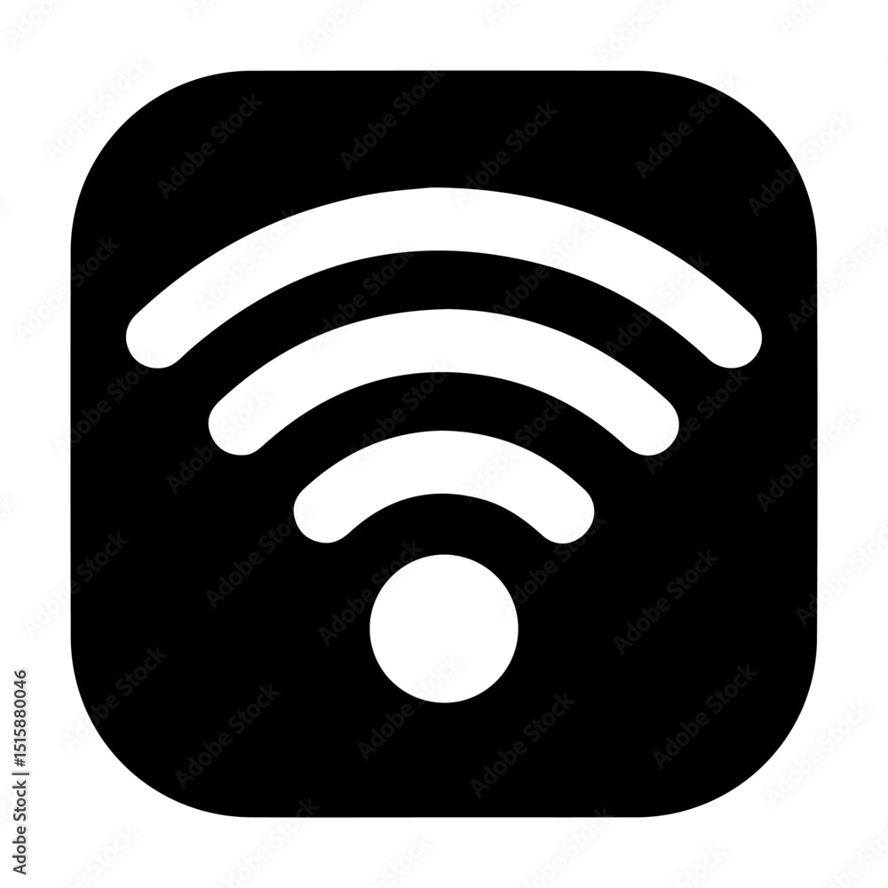 Poster a 3d render of a metallic internet button featuring a wi-fi symbol, illustrating wireless network co