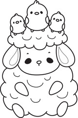 Coloring pages of Baby sheep illustration activites. Funny sheep clip art elements.