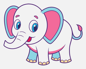 Fototapeta premium Adorable Cartoon Baby Elephant with Pink and Blue Accents
