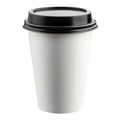 Realistic paper cup with black lid on white background. Mockup image.