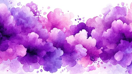 Fototapeta premium A vibrant, abstract watercolor painting with purple and pink clouds blending seamlessly on a white background.