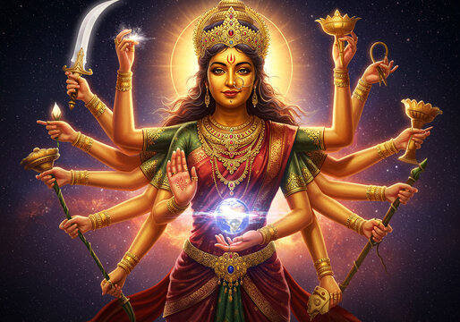 Goddess Kushmanda, Eight Armed Deity