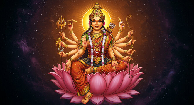 Goddess Kushmanda, Eight-Armed Deity