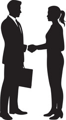 Businessman and Businesswoman Shaking Hands Silhouette vector with transparent background