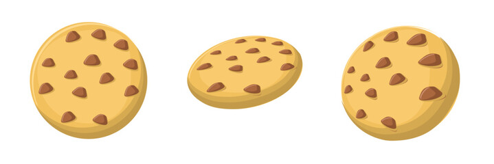 Delicious chocolate chip cookies vector illustration, with one stack of cookies 