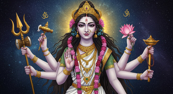 Goddess Mahagauri, Hindu Deity Painting