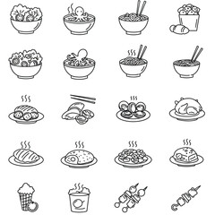 Fast food flat line icons set. Burger, fast snacks, sandwich, French fries, hot dog, Mexican burrito, pizza vector illustrations. Thin signs for restaurant menu.