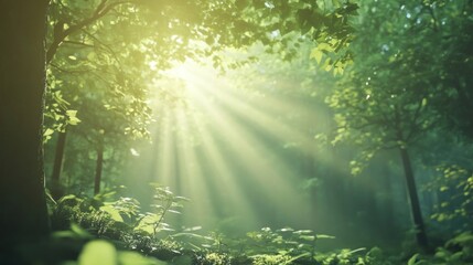 Obraz premium Ant eyes view of Beautiful green forest with tall trees and sunlight nature land vegetation.